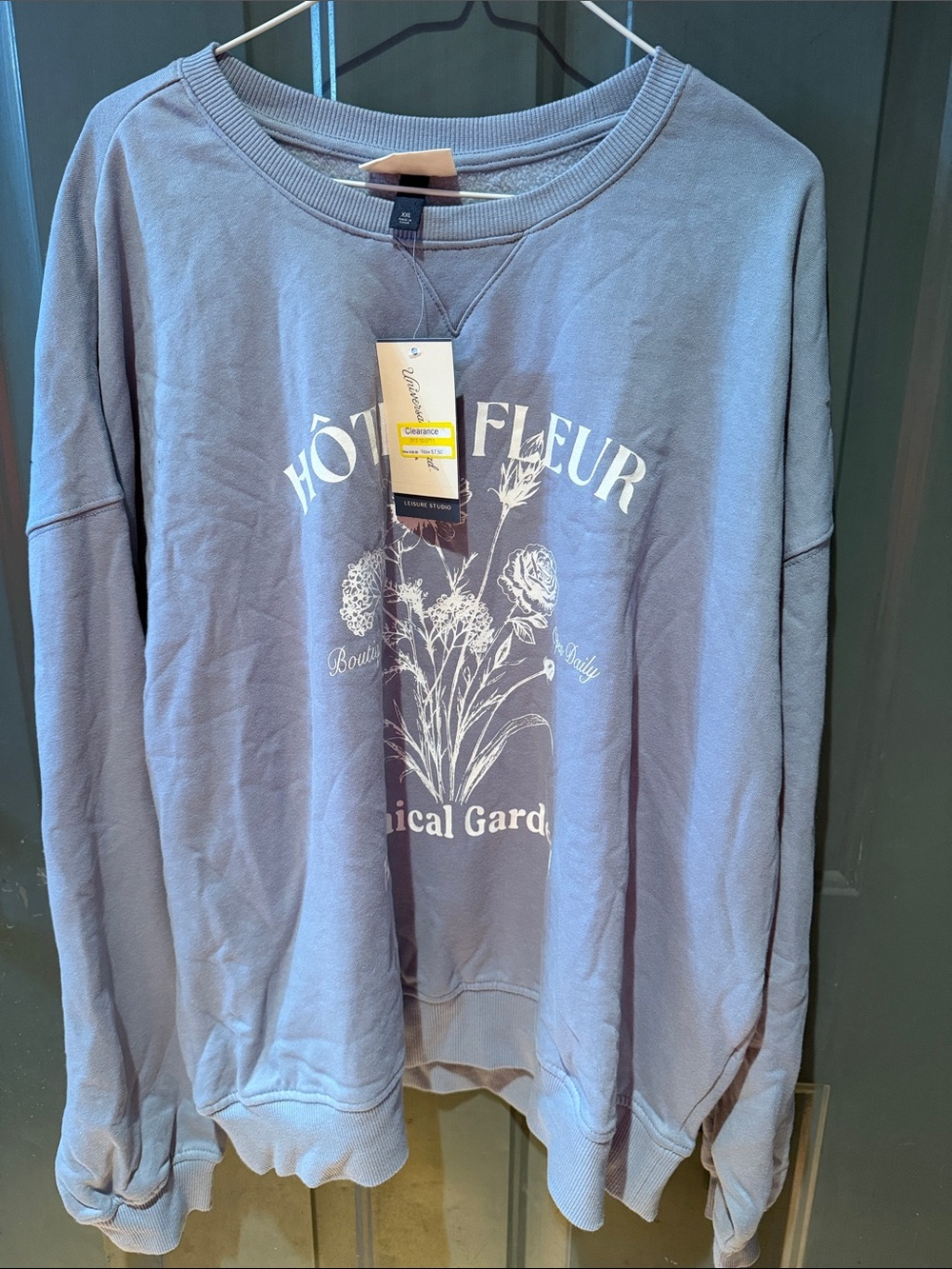 Universal Thread Lavender Crewneck Sweatshirt with White Botanical Graphic